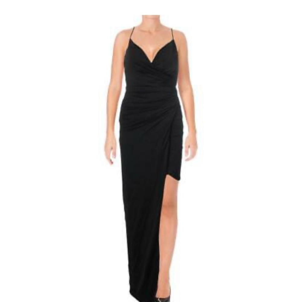 Bariano Faux-Wrap Shirred Evening Dress Gown. Very good/thick quality/fabric.